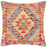 handmade Traditional Pillow Red Blue Hand-Woven SQUARE 100% WOOL Hand woven turkish pillow2' x 2'